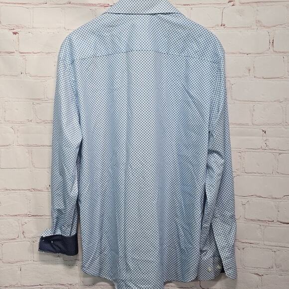 Society Of Threads No Iron Slim Fit Blue Patterned Shirt Mens Size M - Picture 9 of 13